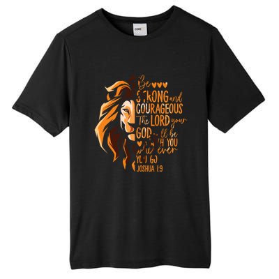 Christian Bible Verse Joshua 1:9 Lion Inspirational Religious Faith Jesus God Tall Fusion ChromaSoft Performance T-Shirt