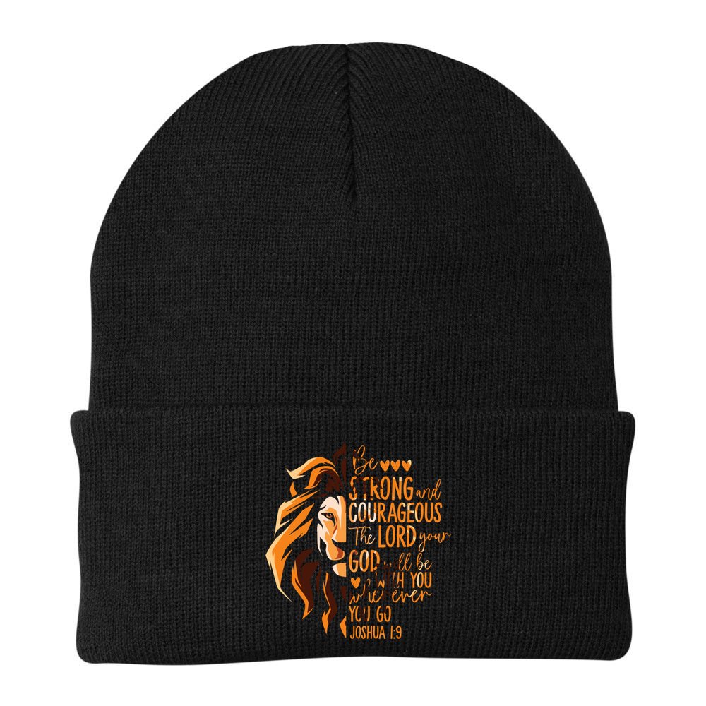 Christian Bible Verse Joshua 1:9 Lion Inspirational Religious Faith Jesus God Beanie