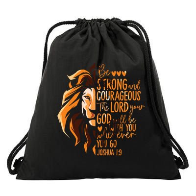Christian Bible Verse Joshua 1:9 Lion Inspirational Religious Faith Jesus God Drawstring Bag