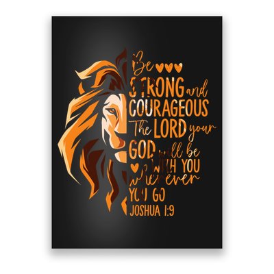 Christian Bible Verse Joshua 1:9 Lion Inspirational Religious Faith Jesus God Poster