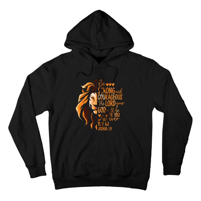 Christian Bible Verse Joshua 1:9 Lion Inspirational Religious Faith Jesus God Tall Hoodie