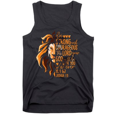 Christian Bible Verse Joshua 1:9 Lion Inspirational Religious Faith Jesus God Tank Top