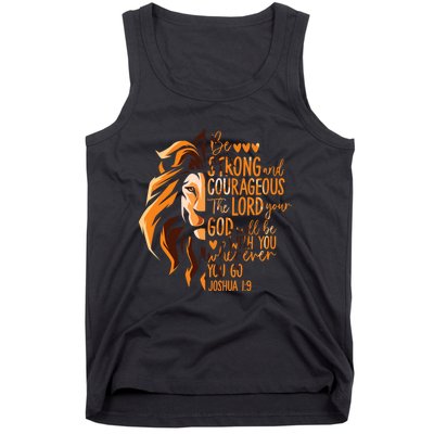 Christian Bible Verse Joshua 1:9 Lion Inspirational Religious Faith Jesus God Tank Top