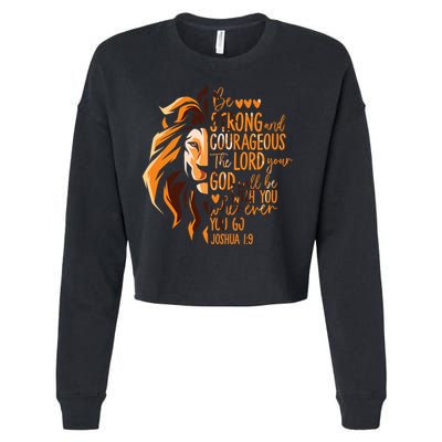 Christian Bible Verse Joshua 1:9 Lion Inspirational Religious Faith Jesus God Cropped Pullover Crew