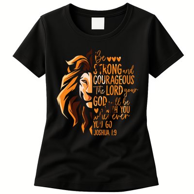 Christian Bible Verse Joshua 1:9 Lion Inspirational Religious Faith Jesus God Womens T-Shirt