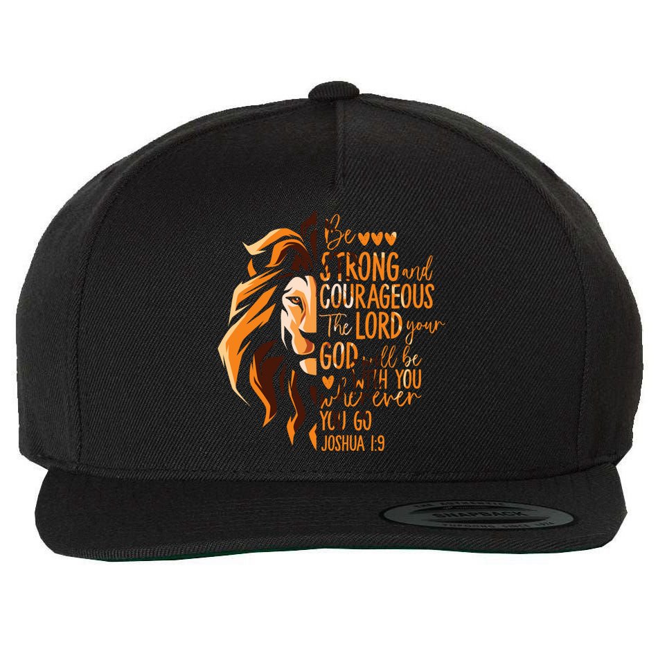 Christian Bible Verse Joshua 1:9 Lion Inspirational Religious Faith Jesus God Wool Snapback Cap