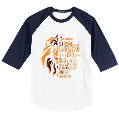 Christian Bible Verse Joshua 1:9 Lion Inspirational Religious Faith Jesus God Baseball Sleeve Shirt