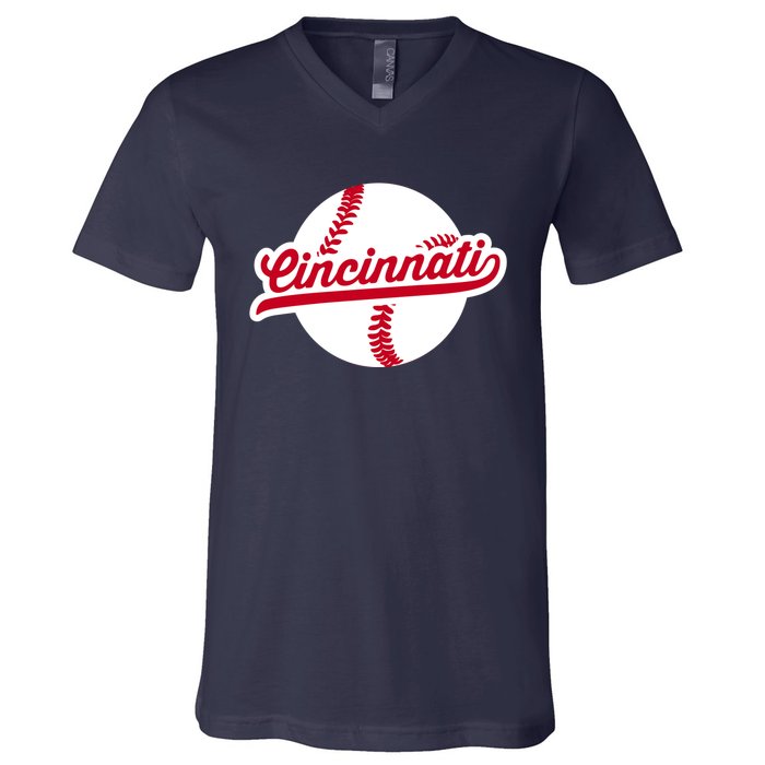 Cincinnati Baseball Vintage Ohio Pride Love City Red V-Neck T-Shirt