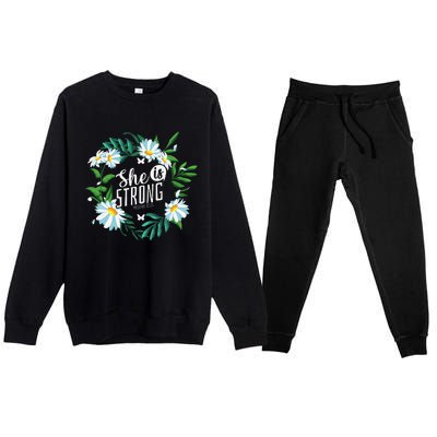 Christian Bible Verse She Is Strong Proverbs 3125 Flower Premium Crewneck Sweatsuit Set