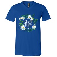 Christian Bible Verse She Is Strong Proverbs 3125 Flower V-Neck T-Shirt