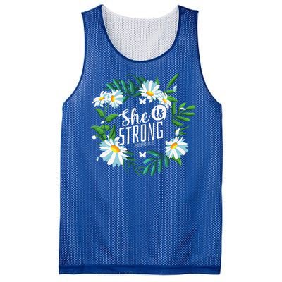 Christian Bible Verse She Is Strong Proverbs 3125 Flower Mesh Reversible Basketball Jersey Tank