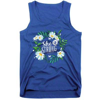 Christian Bible Verse She Is Strong Proverbs 3125 Flower Tank Top