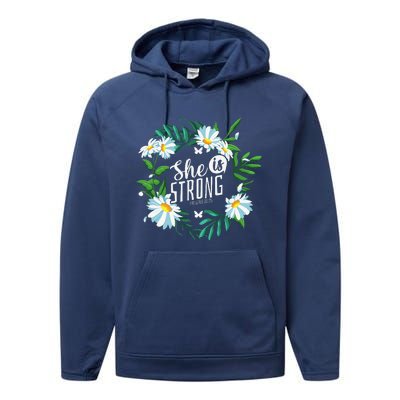 Christian Bible Verse She Is Strong Proverbs 3125 Flower Performance Fleece Hoodie