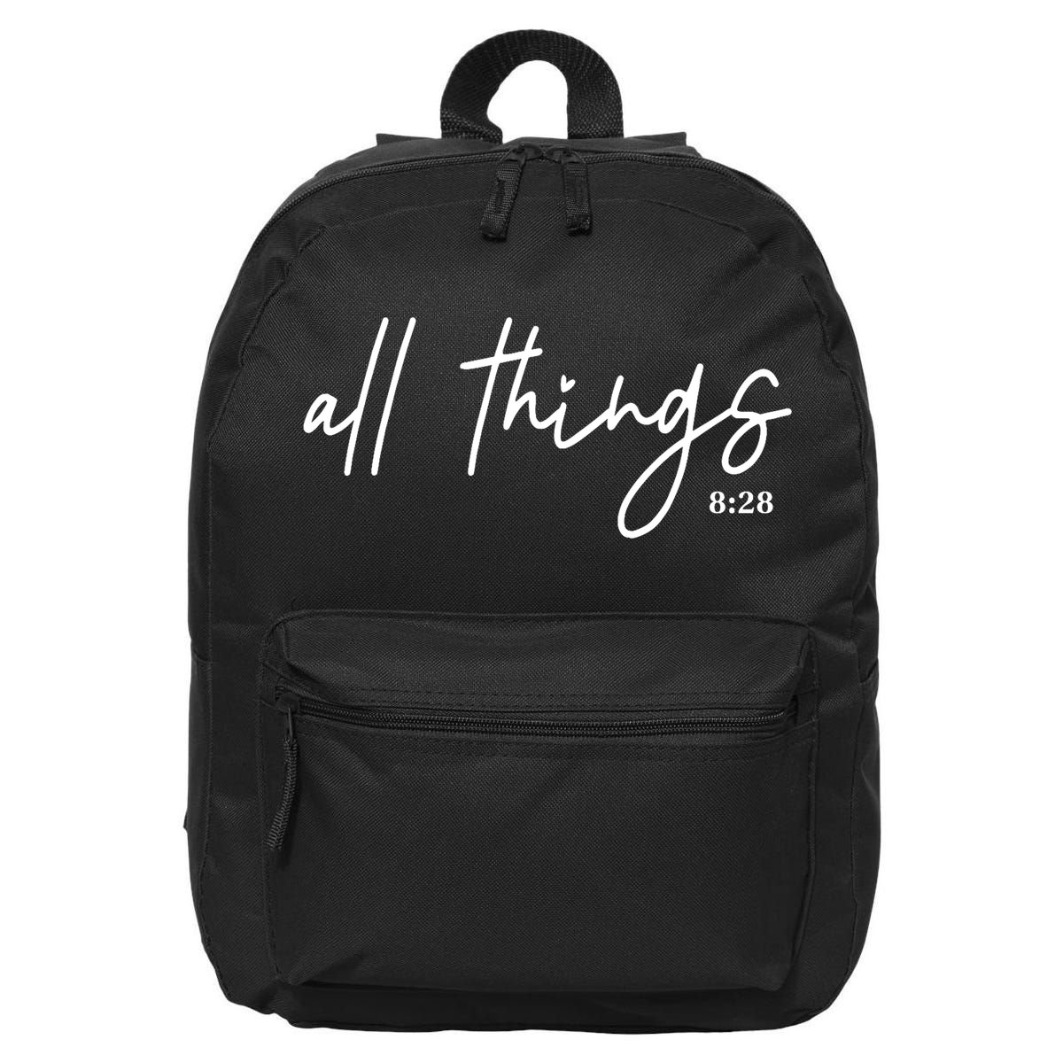 Christian Bible Verse Romans All Things Faith Religious 16 in Basic Backpack