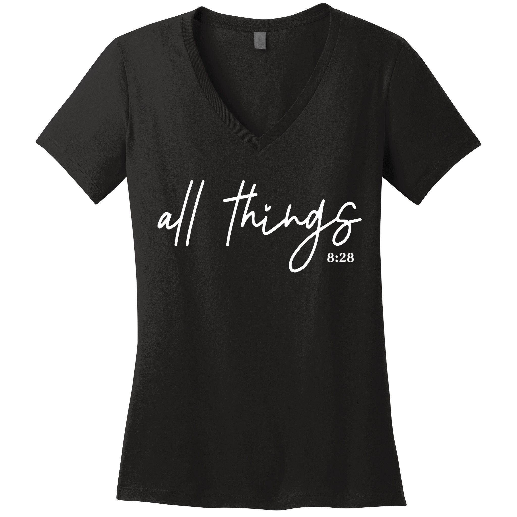 Christian Bible Verse Romans All Things Faith Religious Women's V-Neck T-Shirt