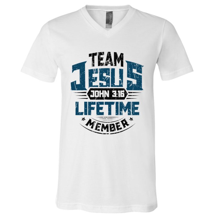 Christian Bible Verse Team Jesus Lifetime Member Scripture V-Neck T-Shirt