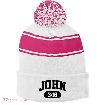 Christian Bible Verse John 316 Stripe Pom Pom Beanie