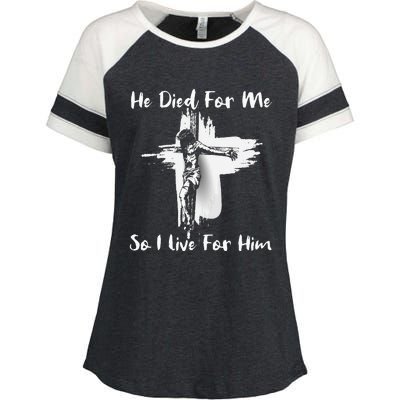 Christian Bible Verse Jesus Died For Me Enza Ladies Jersey Colorblock Tee