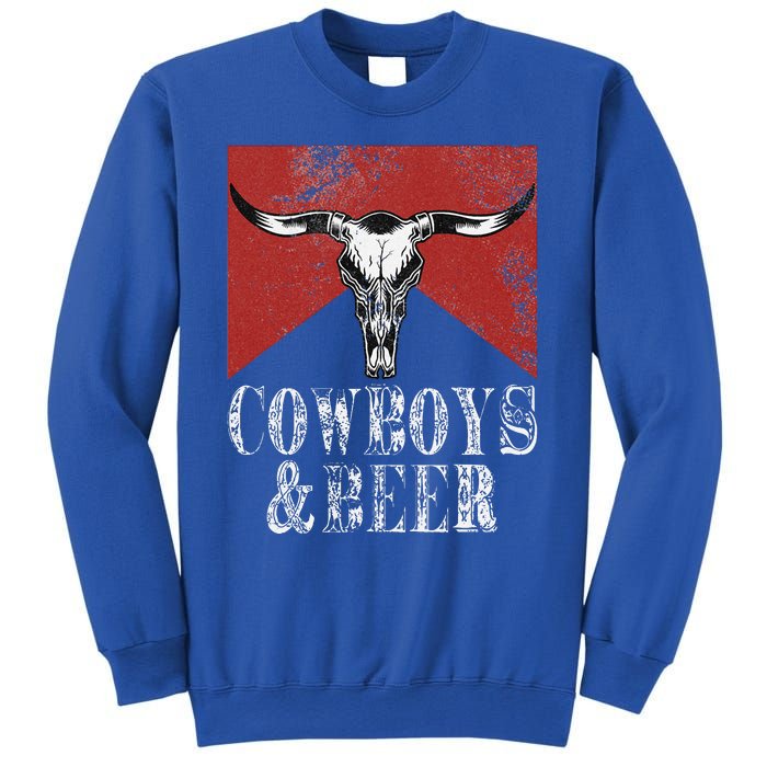 Cow & Beer Vintage Rodeo Bull Horn Western Country Sweatshirt