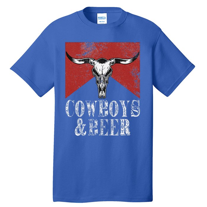 Cow & Beer Vintage Rodeo Bull Horn Western Country Tall T-Shirt