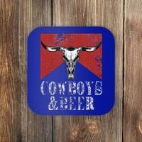 Cow & Beer Vintage Rodeo Bull Horn Western Country Coaster