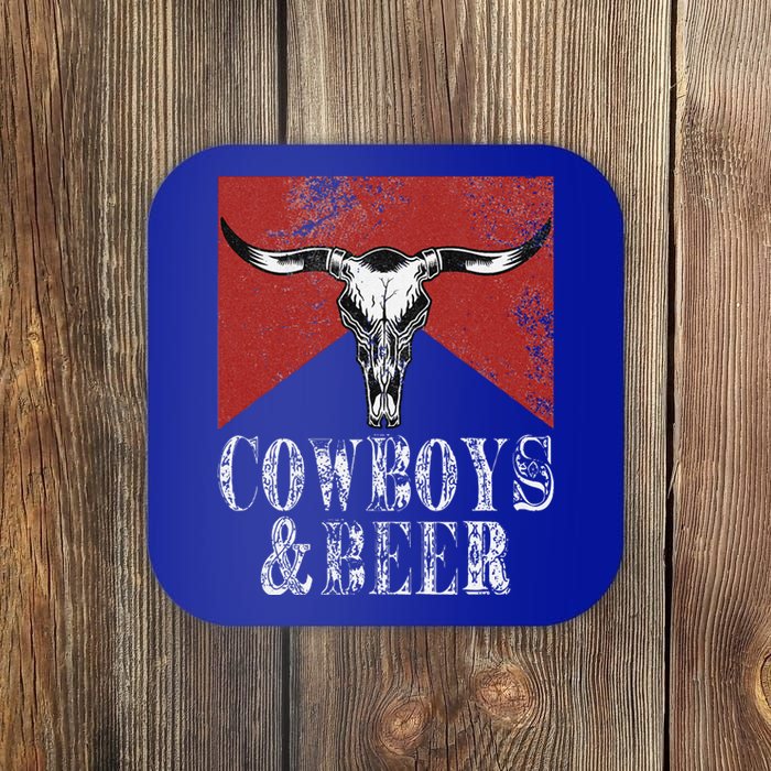 Cow & Beer Vintage Rodeo Bull Horn Western Country Coaster