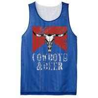 Cow & Beer Vintage Rodeo Bull Horn Western Country Mesh Reversible Basketball Jersey Tank