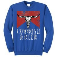 Cow & Beer Vintage Rodeo Bull Horn Western Country Tall Sweatshirt