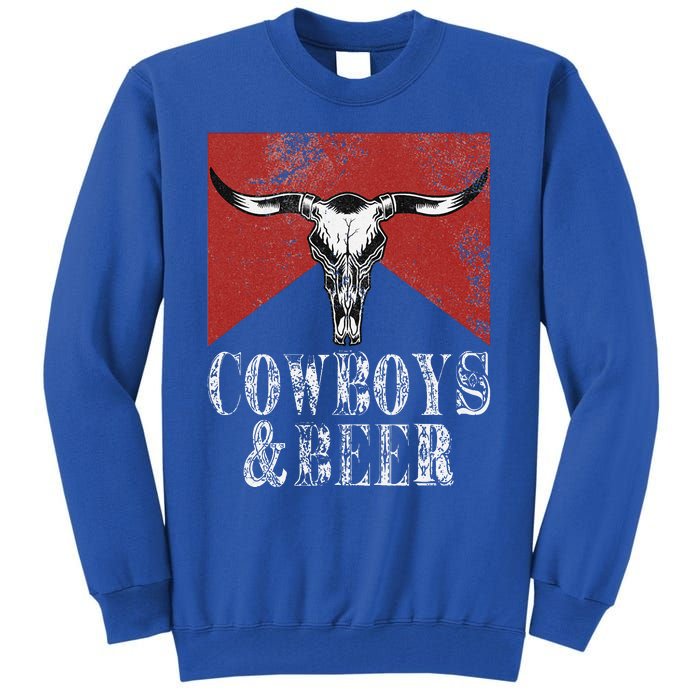 Cow & Beer Vintage Rodeo Bull Horn Western Country Tall Sweatshirt