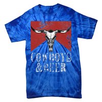 Cow & Beer Vintage Rodeo Bull Horn Western Country Tie-Dye T-Shirt