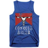 Cow & Beer Vintage Rodeo Bull Horn Western Country Tank Top