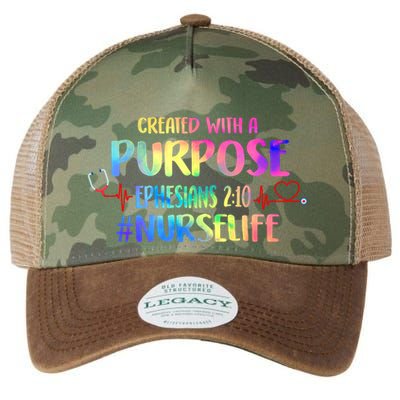 Christian Bible Verse Nurses Day Z18 Created With A Purpose Nurse Life Nursing C Legacy Tie Dye Trucker Hat