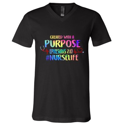 Christian Bible Verse Nurses Day Z18 Created With A Purpose Nurse Life Nursing C V-Neck T-Shirt