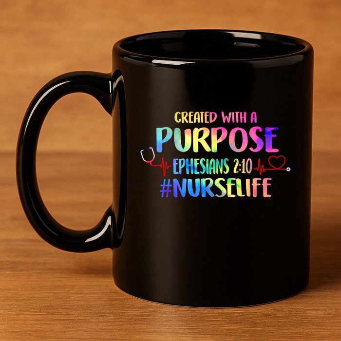 Christian Bible Verse Nurses Day Z18 Created With A Purpose Nurse Life Nursing C 11oz C Handle Ceramic Mug