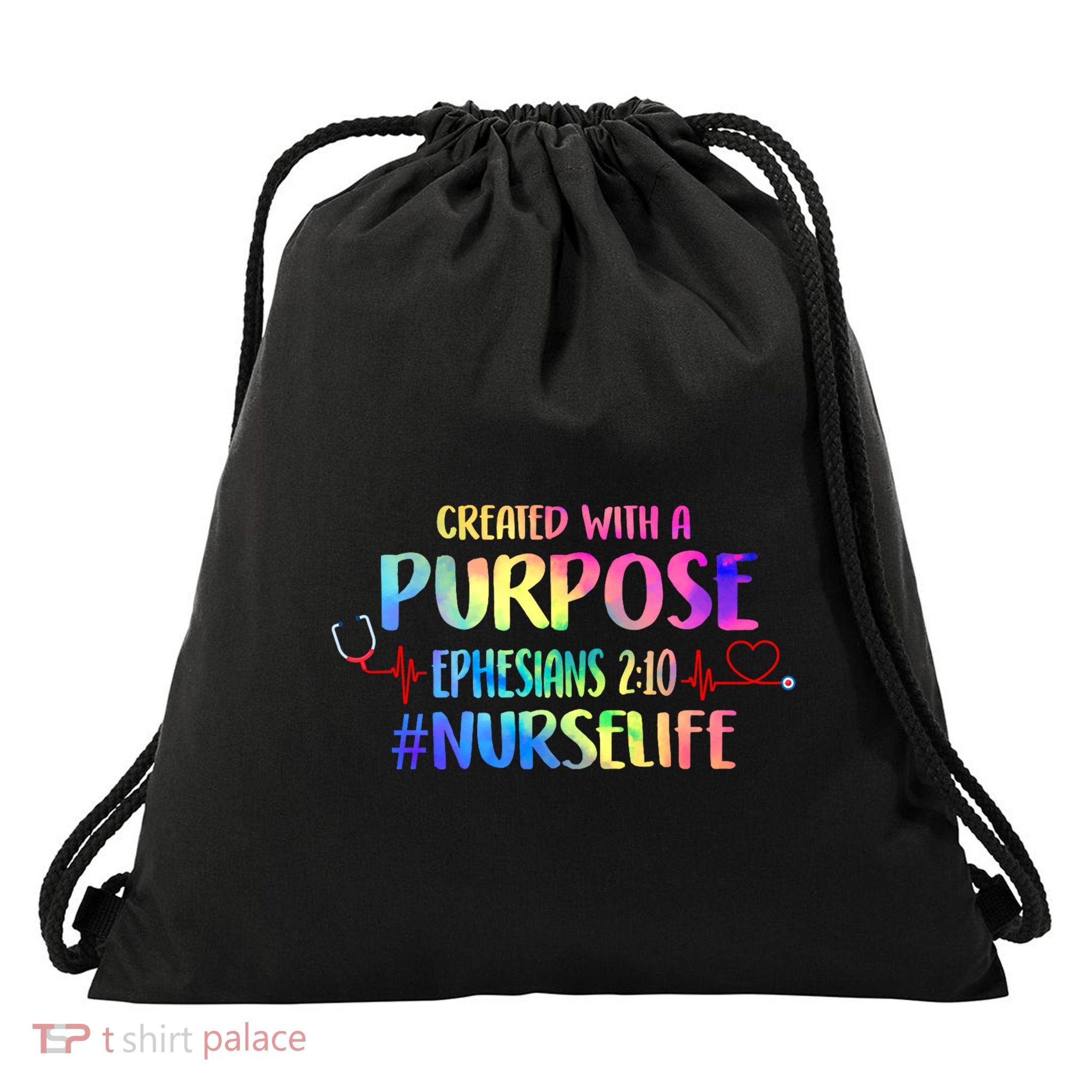 Christian Bible Verse Nurses Day Z18 Created With A Purpose Nurse Life Nursing C Drawstring Bag