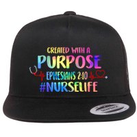 Christian Bible Verse Nurses Day Z18 Created With A Purpose Nurse Life Nursing C Flat Bill Trucker Hat