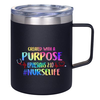 Christian Bible Verse Nurses Day Z18 Created With A Purpose Nurse Life Nursing C 12oz Stainless Steel Coffee Mug