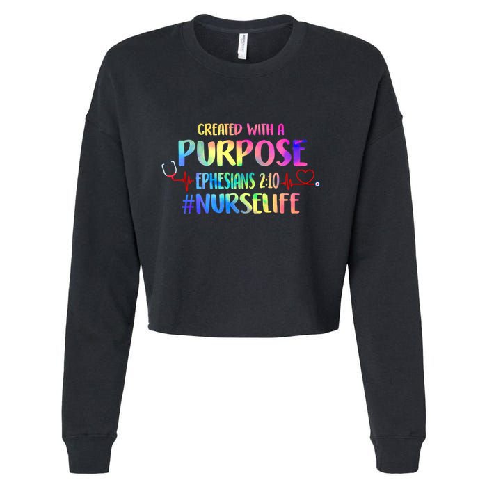 Christian Bible Verse Nurses Day Z18 Created With A Purpose Nurse Life Nursing C Cropped Pullover Crew