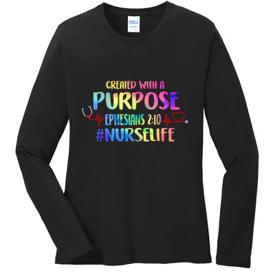 Christian Bible Verse Nurses Day Z18 Created With A Purpose Nurse Life Nursing C Ladies Long Sleeve Shirt