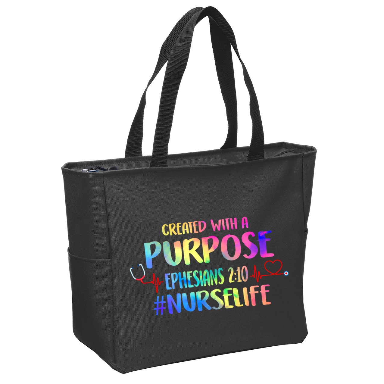 Christian Bible Verse Nurses Day Z18 Created With A Purpose Nurse Life Nursing C Zip Tote Bag