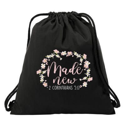 Christian Bible Verse Made New 2 Corinthians 517 Flower Drawstring Bag