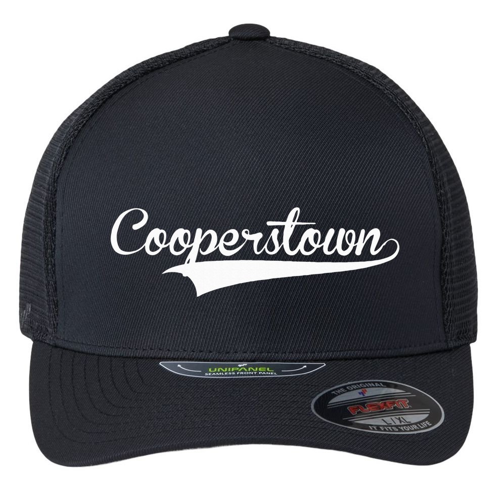 Cooperstown Baseball Vintage Retro Font Flexfit Unipanel Trucker Cap