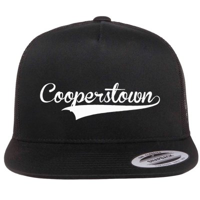Cooperstown Baseball Vintage Retro Font Flat Bill Trucker Hat