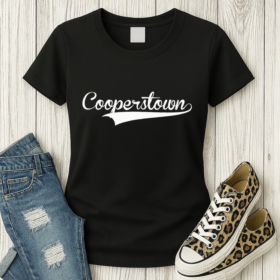 Cooperstown Baseball Vintage Retro Font Womens T-Shirt