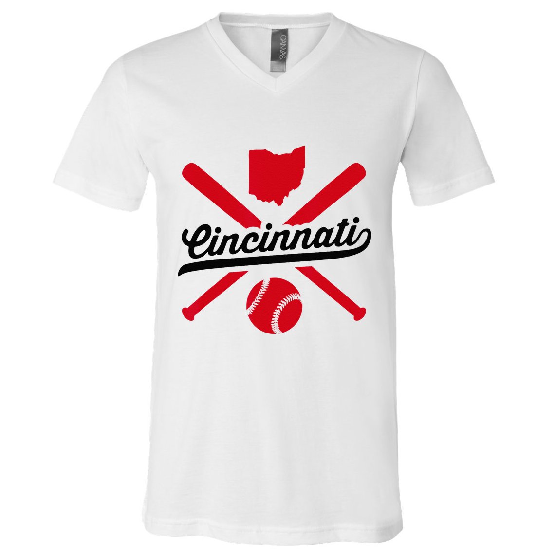 Cincinnati Baseball Vintage Ohio Pride Red Love City V-Neck T-Shirt