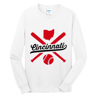 Cincinnati Baseball Vintage Ohio Pride Red Love City Tall Long Sleeve T-Shirt