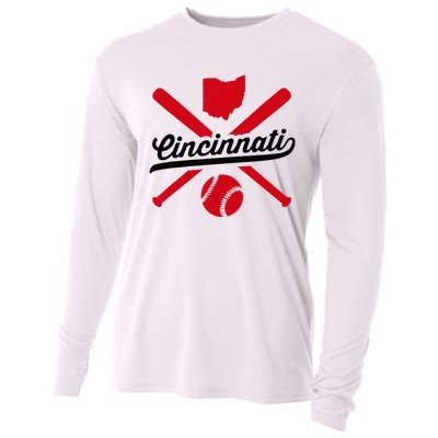 Cincinnati Baseball Vintage Ohio Pride Red Love City Cooling Performance Long Sleeve Crew