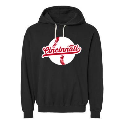 Cincinnati Baseball Vintage Ohio Pride Love City Red Gift Garment-Dyed Fleece Hoodie