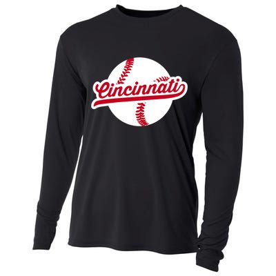Cincinnati Baseball Vintage Ohio Pride Love City Red Gift Cooling Performance Long Sleeve Crew