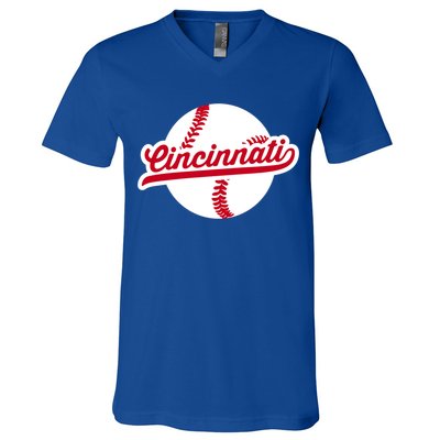Cincinnati Baseball Vintage Ohio Pride Love City Red Gift V-Neck T-Shirt